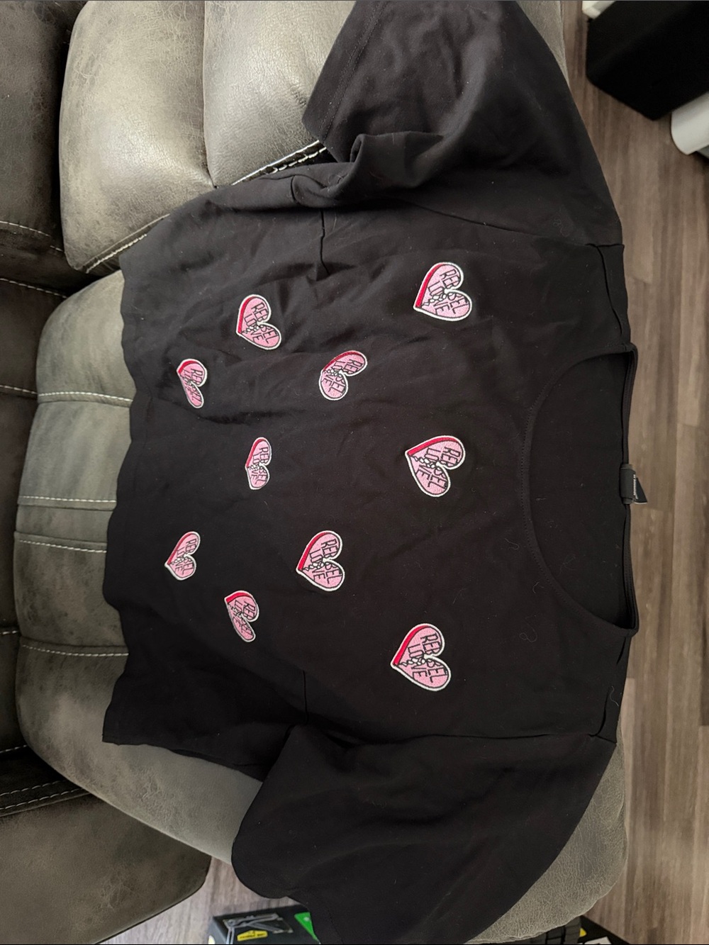torrid from the Rebel Wilson collection Black crop top with Pink Heart Patches